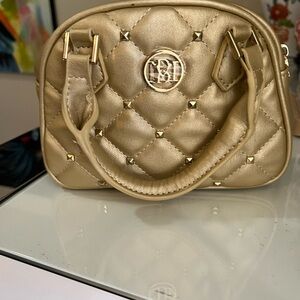 New w/tags Quilted Metallic Gold mini Top-Handle Bag with removable strap new.